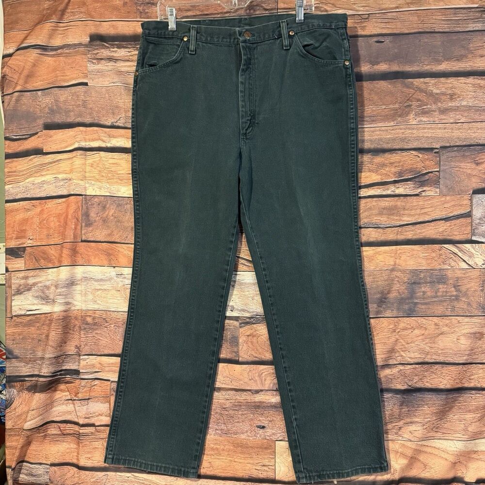 Wrangler 936KMT Mens Jeans 38x30 Green Denim Cowboy Cut Slim Fit Actual 37x27